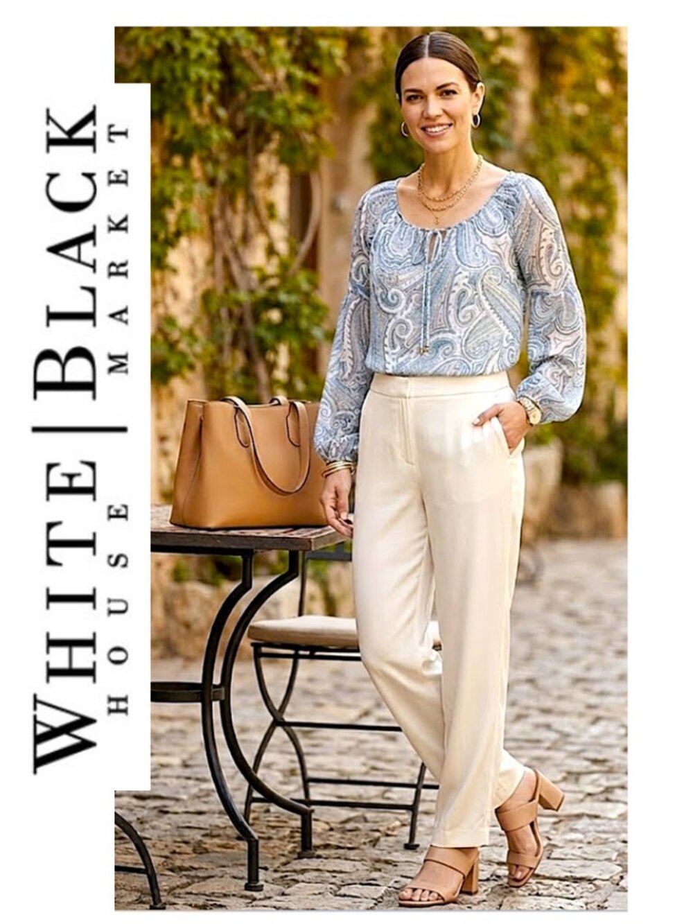 (3 for $30) WHITE HOUSE BLACK MARKET - Boho light blue paisley print blouse